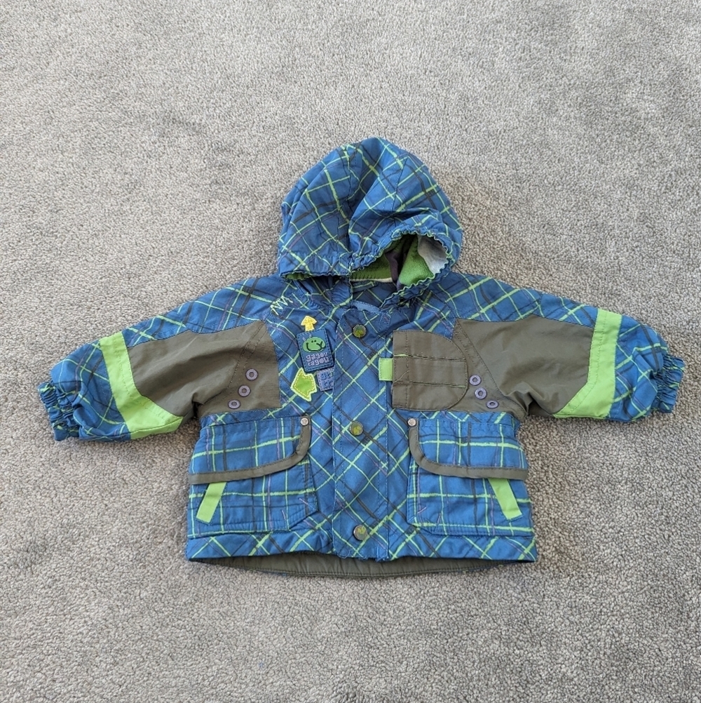 Gagou Tagou Boys' Safari Rain Jacket, 3 Months, Green and Blue Plaid Camel